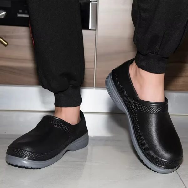 Unisex Black Non-Slip Work Clogs Unisex Black Non-Slip Work Clogs – Waterproof Slip-On Shoes with Grey Sole