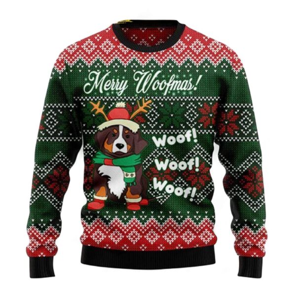 Bernese Mountain Dog Woofmas Dog Ugly Christmas Sweatshirt, Sweater