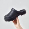 black clog 2 Chunky Black Platform Clogs – Unisex Slip-On Waterproof EVA Shoes with Adjustable Strap