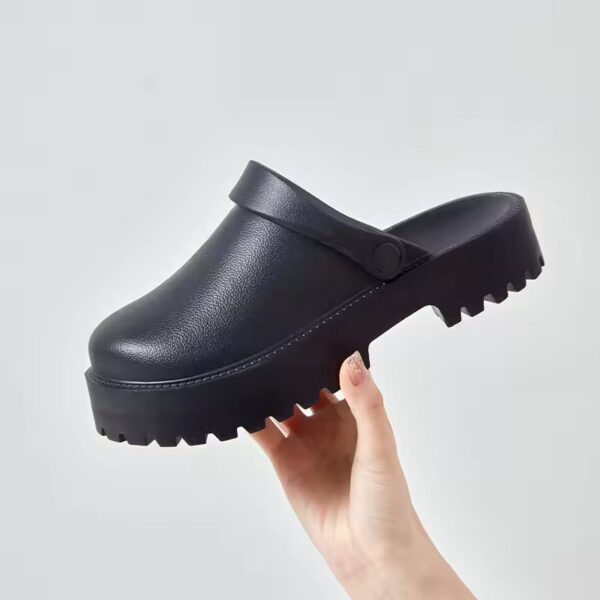 black clog 2 Chunky Black Platform Clogs – Unisex Slip-On Waterproof EVA Shoes with Adjustable Strap