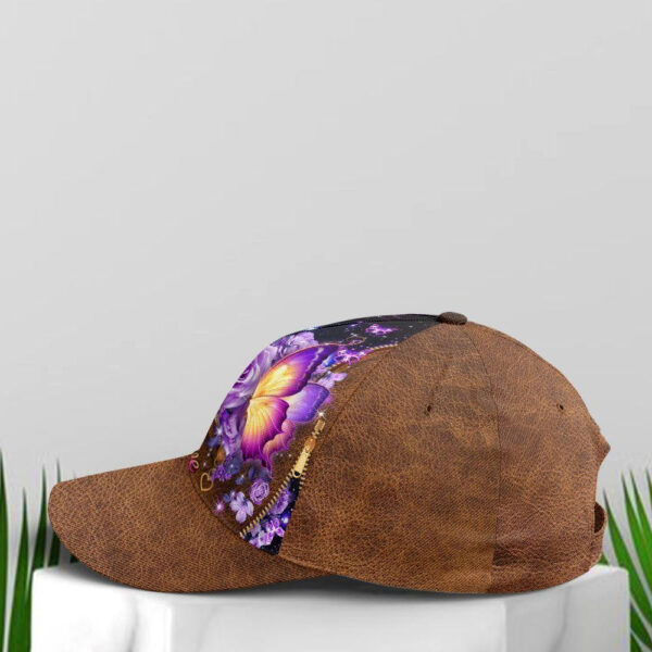 Christian Baseball Cap, Faith Hope Love Magical Butterfly Purple Roses Leather Style Baseball Cap