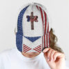 Christian Baseball Cap, God Bless American Flag On Cross All Over Print Baseball Cap