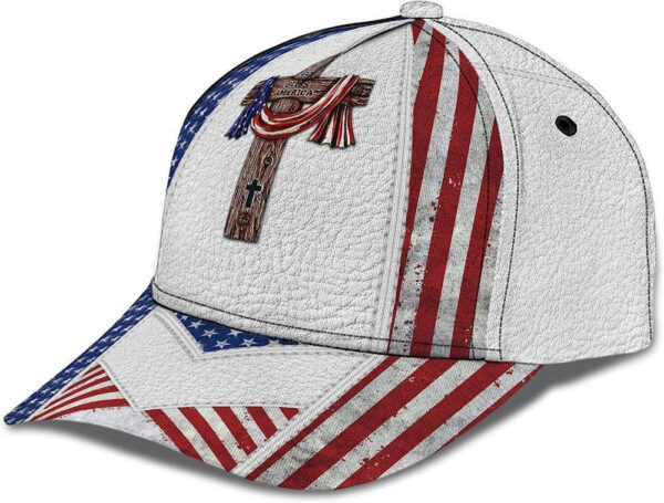 Christian Baseball Cap, God Bless American Flag On Cross All Over Print Baseball Cap