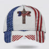 Christian Baseball Cap, God Bless American Flag On Cross All Over Print Baseball Cap