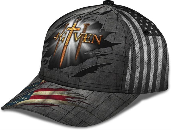 Christian Baseball Cap, Jesus Religious Cross Nails And American Flag Forgiven Given Baseball Cap