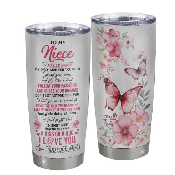 Custom Butterfly Tumbler for Niece - Unique Birthday & Graduation Gift - Stainless Steel Travel Mug