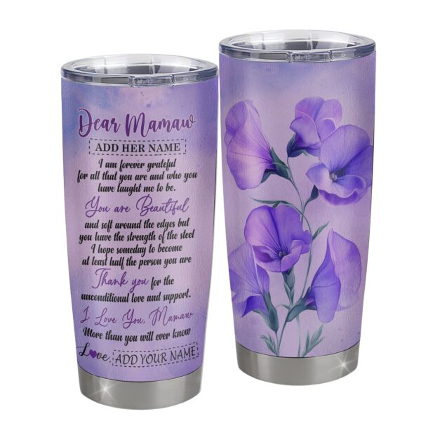 Custom Stainless Steel Tumbler for Mamaw - Beautiful Floral Gift from GranddaughterGrandson