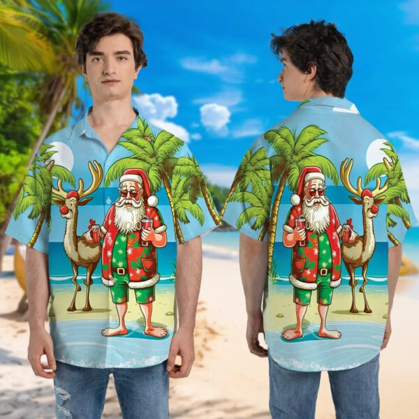 Drunk Santa Surfing Hawaiian Shirt – Festive Xmas Beachwear for Holiday Fun