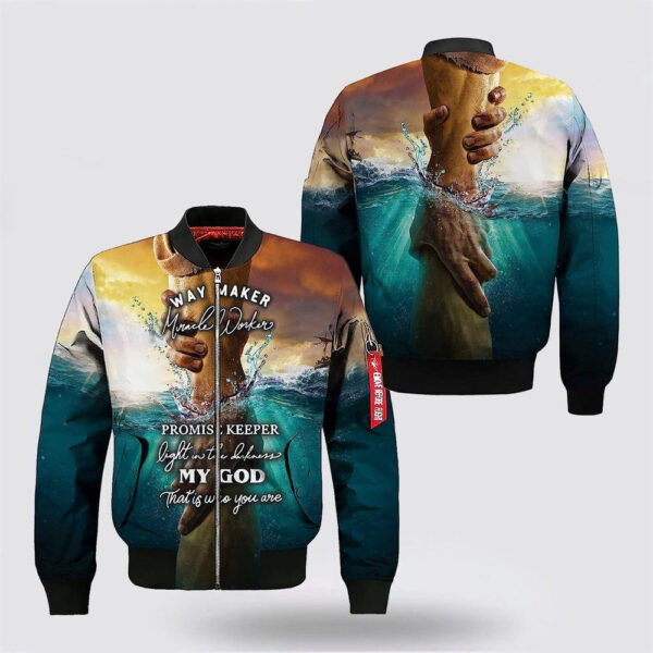 hand-of-god-way-maker-miracle-worker-bomber-jacket-gifts-for-jesus-lovers_p5zsd7 Hand Of God Way Maker Miracle Worker Bomber Jacket - Gifts For Jesus Lovers