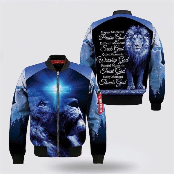 happy-moment-praise-god-lion-cross-blue-light-bomber-jacket-gifts-for-jesus-lovers_jb96pt Happy Moment Praise God Lion Cross Blue Light Bomber Jacket - Gifts For Jesus Lovers