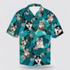 Hawaiian Shirt with Husky Dog Design on Green Tropical Background – Perfect for Pet Lovers