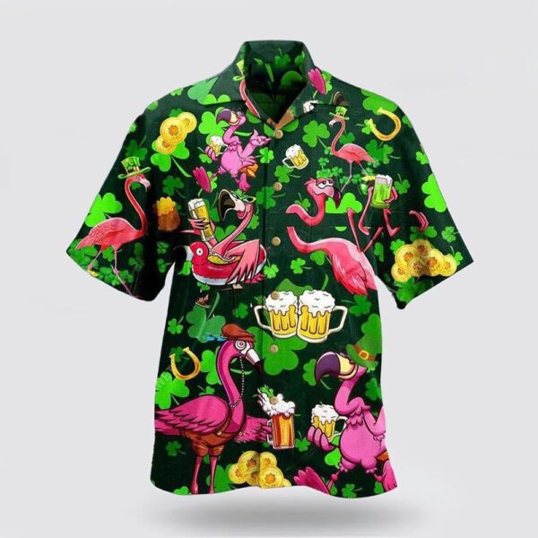 st.-patrick-s-day-hawaiian-shirt-with-pink-flamingos-beer-pattern_d3ipwa St. Patrick's Day Hawaiian Shirt with Pink Flamingos & Beer Pattern