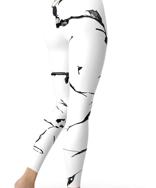 Stylish White Marble Printed Leggings for Women  Trendy Fitness & Casual Wear