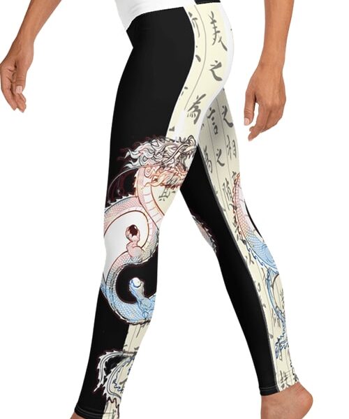 Yin Yang Dragon Print Leggings with Pocket - Stylish & Comfortable Activewear