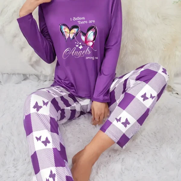 Purple Butterfly Print Pajama Set Purple Butterfly Print Pajama Set