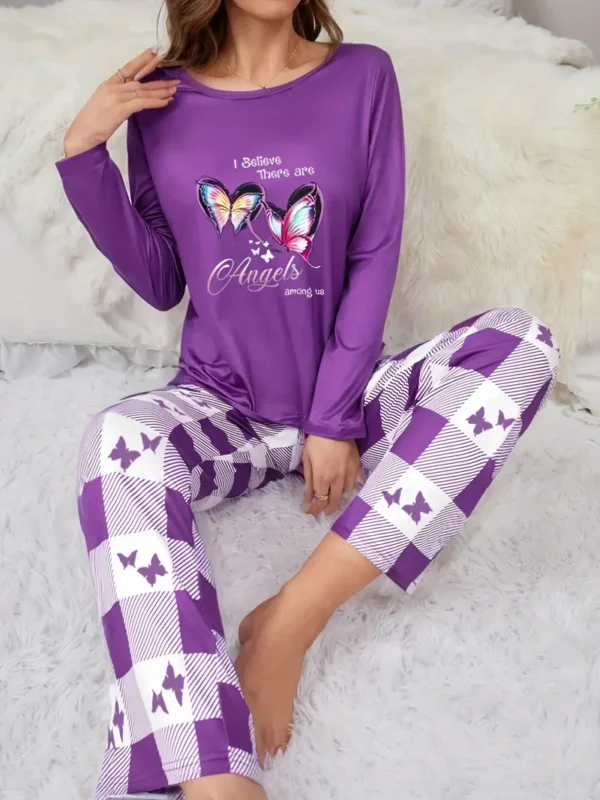 Purple Butterfly Print Pajama Set Purple Butterfly Print Pajama Set