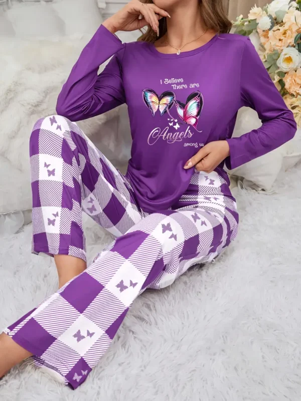 Purple Butterfly Print Pajama Set1 Purple Butterfly Print Pajama Set