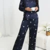 Star Print Casual Pajama Set, Long Sleeve Round Neck Top & Pants 1 Star Print Casual Pajama Set, Long Sleeve Round Neck Top & Pants