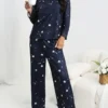 Star Print Casual Pajama Set, Long Sleeve Round Neck Top & Pants Star Print Casual Pajama Set, Long Sleeve Round Neck Top & Pants