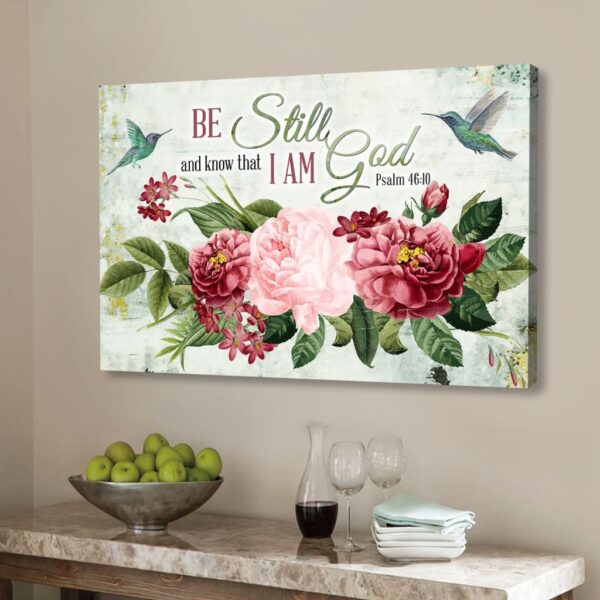 be-still-and-know-that-i-am-god-vintage-flower-hummingbird-wall-art-canvas-poster_tinnwd Be Still and Know That I Am God, Vintage Flower Hummingbird, Wall Art Canvas & Poster