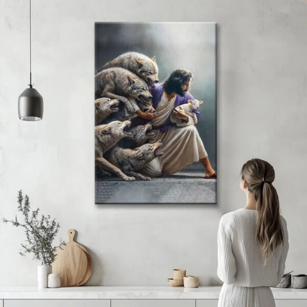 Jesus Protects The Lamb From Wolves Wall Art Canvas & Poster