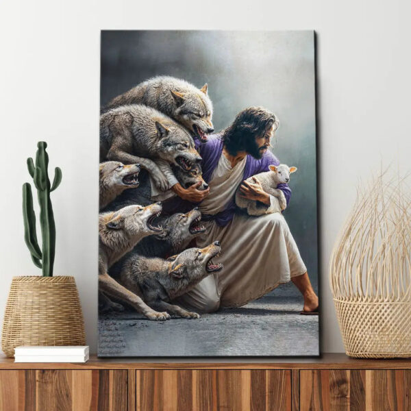 jesus-protects-the-lamb-from-wolves-wall-art-canvas-poster_noflzu Jesus Protects The Lamb From Wolves Wall Art Canvas & Poster